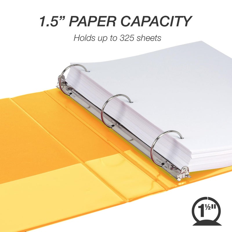 Samsill Economy 3 Ring Binder Organizer, 1.5 Inch Round Ring Binder, Customizable Clear View Cover, Yellow Binder - Image 3